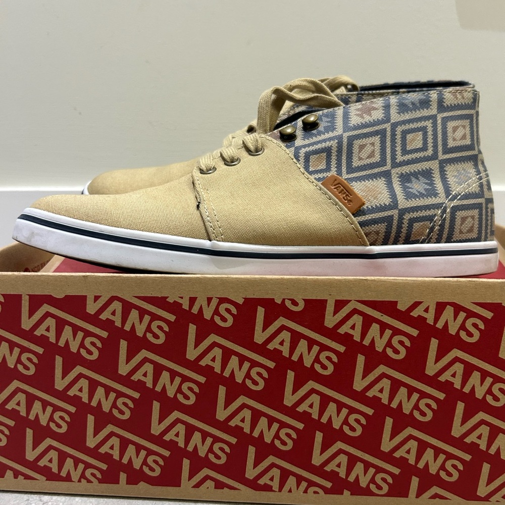 Vans Taupe and Blue High-Top Sneakers